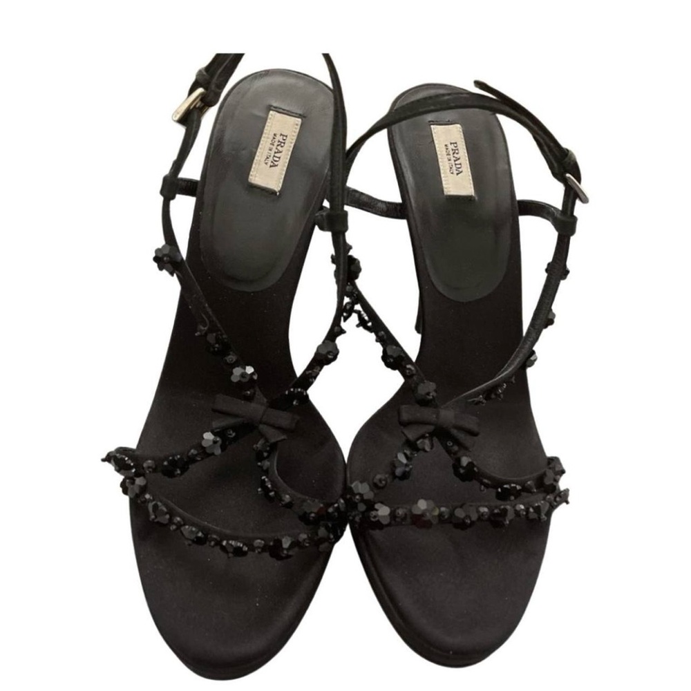 black prada vintage bow tie beaded heels